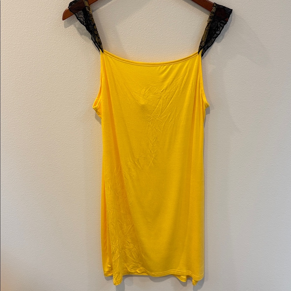 Yellow Slip Dress with Black Lace Straps lingerie - Picture 4 of 4